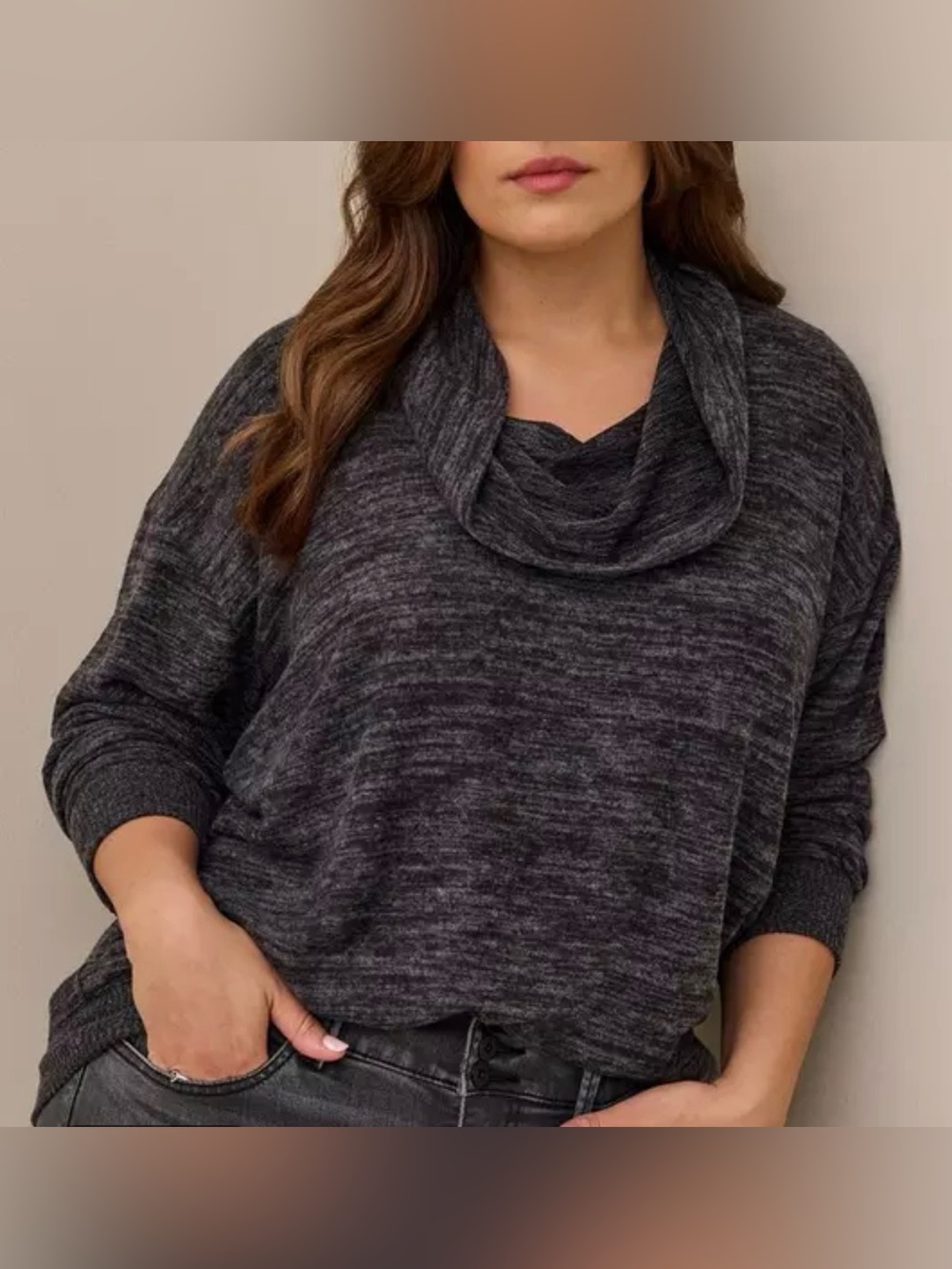 Torrid Charcoal Heather Cowl-Neck Sweater Size 1 (1X)